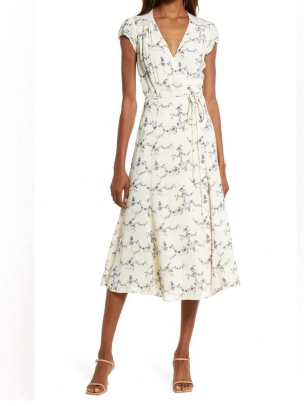 Reformation Ivory Carina Midi Wrap Dress in Emmaline Floral Print